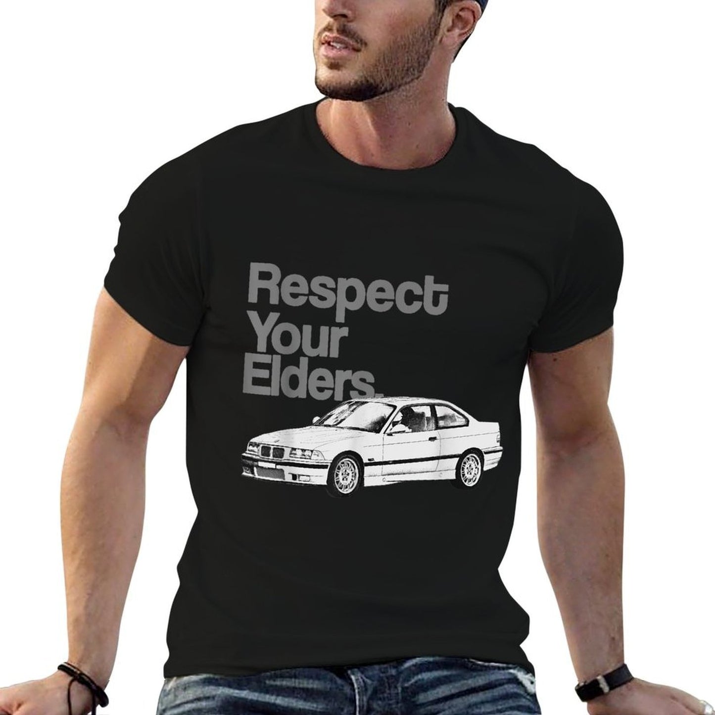 Russ Designs Respect Your Elders Vintage Euro - 3 Unisex Adult Black Cotton Polyester S  Breathable T-Shirt