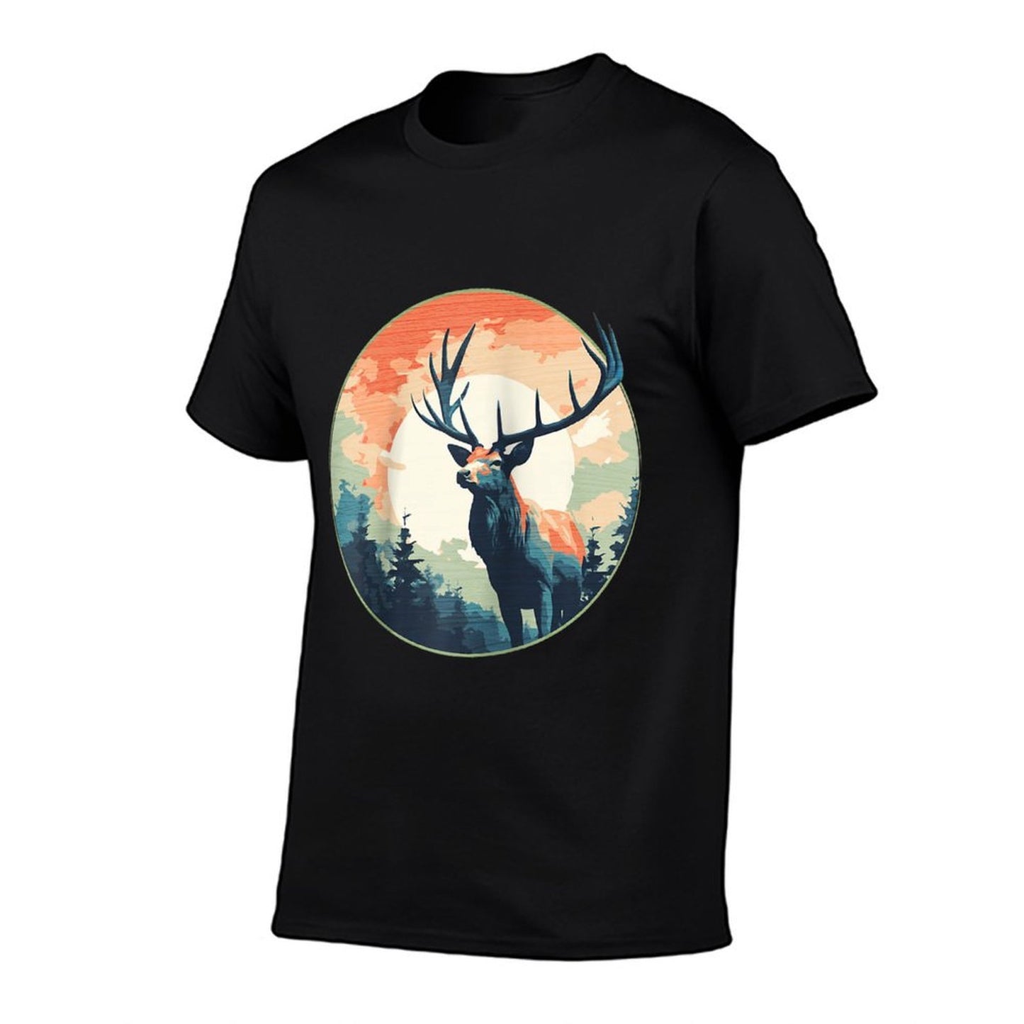 Lunar Stag Silhouette Twilight in The Wilderness Raglan Baseball  Odor-resistant T-Shirt
