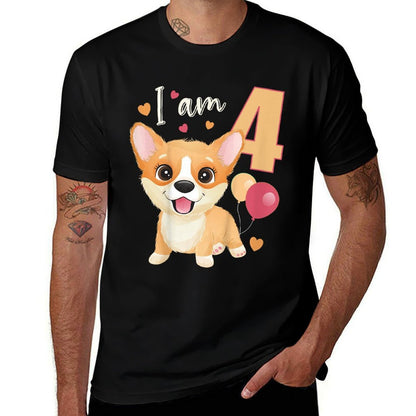 Kids 4 Years Old 4 Birthday Outfit Boy Girl Corgi Dog Comfortable T-Shirt
