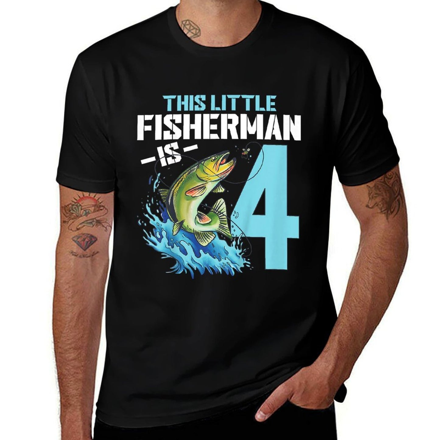 Kids Fishing Birthday 4 Year Old Boy Fisher 4th Bday Kids  Fade-proof Color T-Shirt