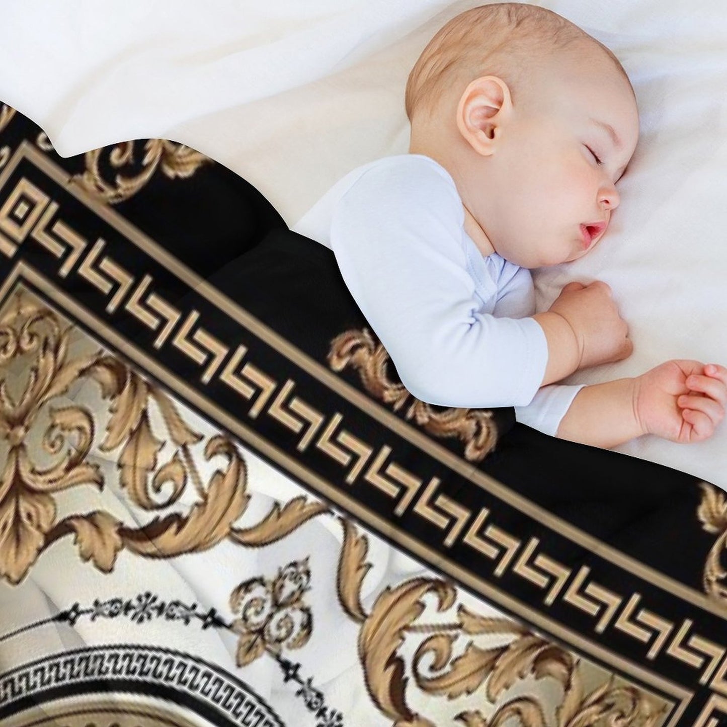Ornate Baroque Filigree Black Bronze Greek Key Meander Durable Throw Blanket