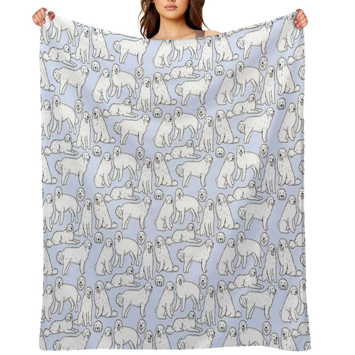Great Pyrenees Cute Illustration Pattern Quick-dry Throw Blanket