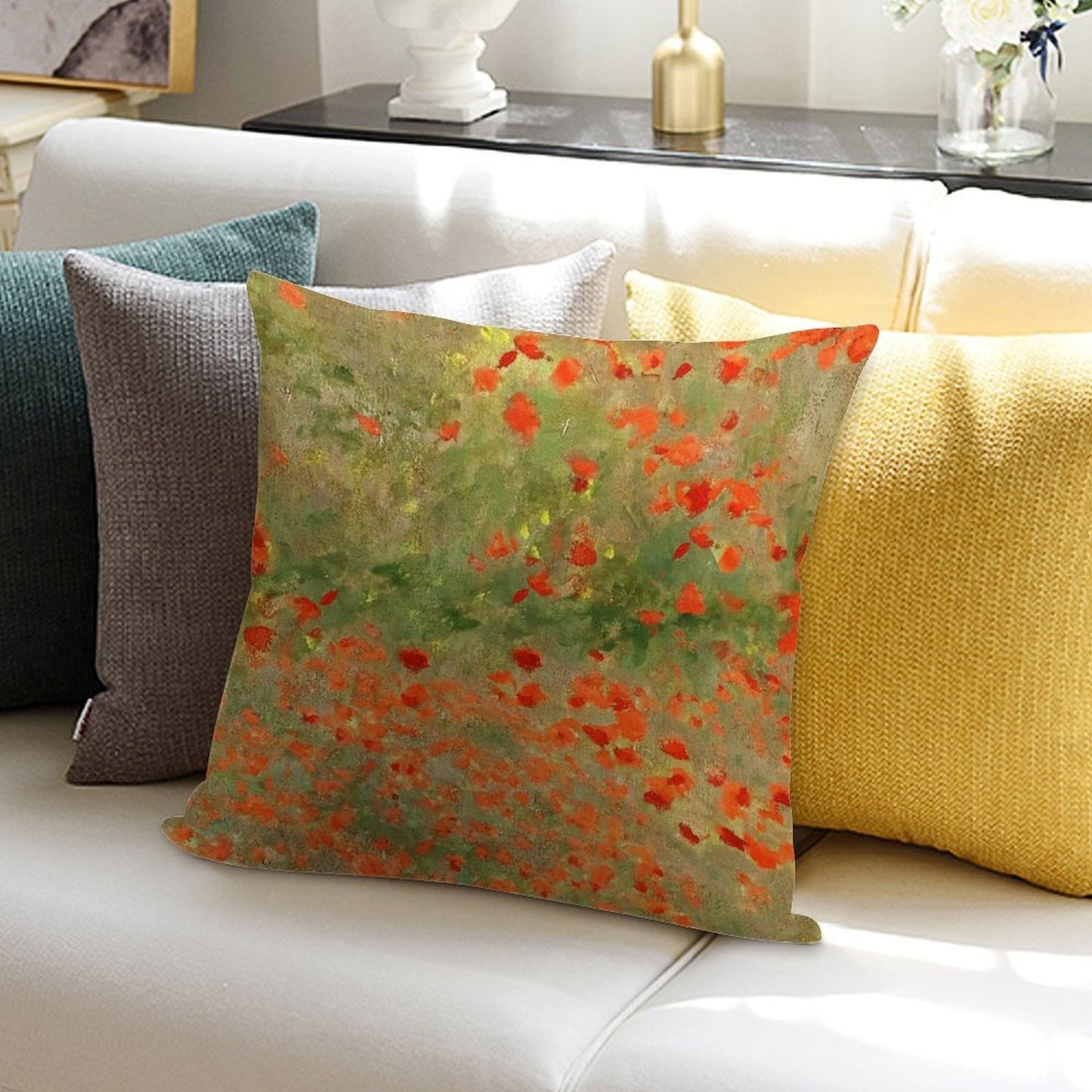 Monet Poppy Field Poppies Only Version Soft Anti-Pilling Throw Pillow