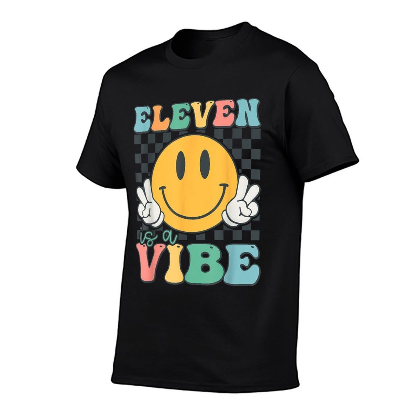 Eleven Is A Vibe 11th Birthday Smile Face Hippie Boys Girls  Fade-proof Color T-Shirt