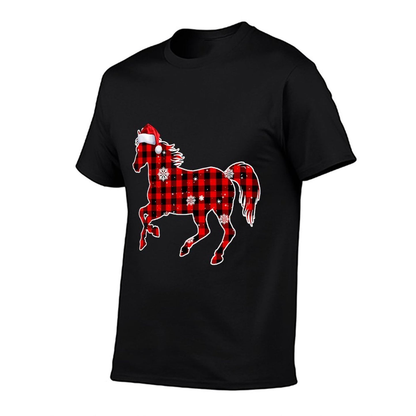Horse Buffalo Plaid Santa Christmas Matching Family Pajamas  Lightweight T-Shirt
