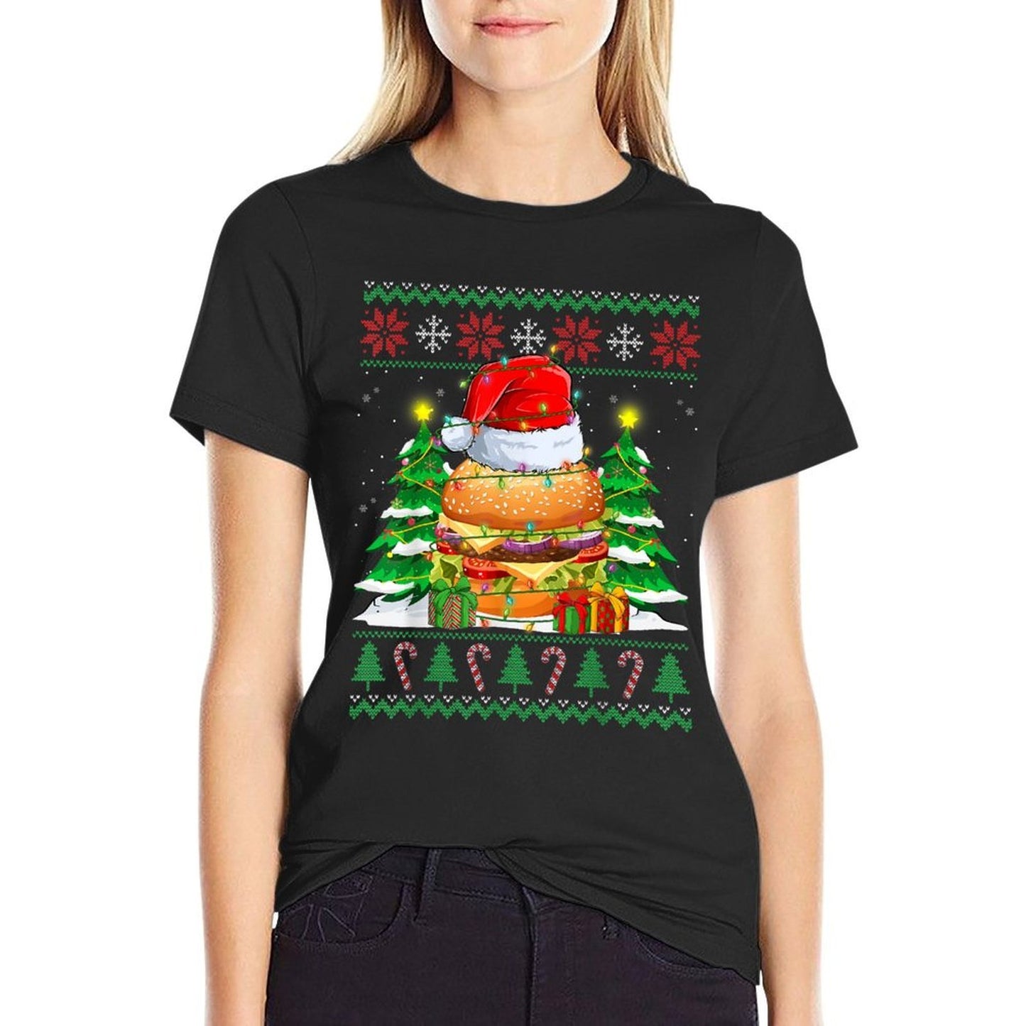 Santa Hamburger Fast Food Lovers Ugly Xmas Sweater Christmas  Classic T-Shirt