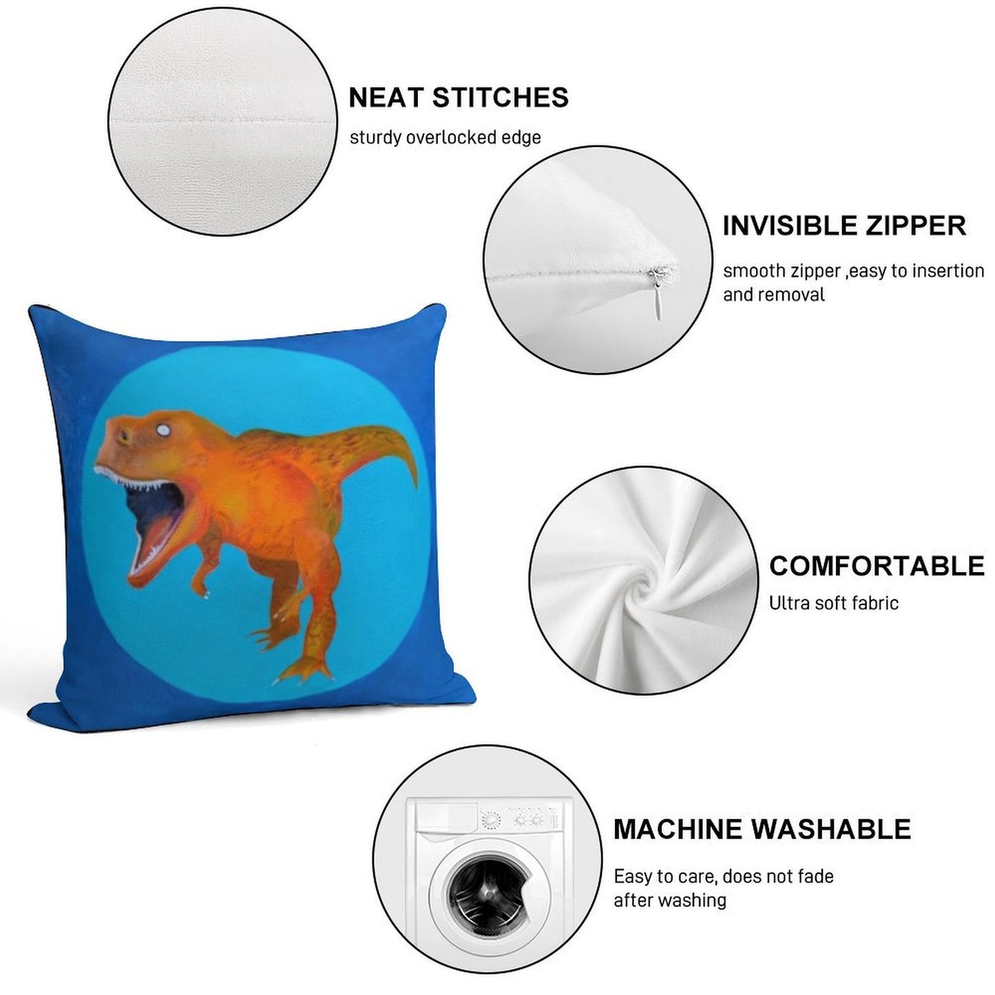T-Rex Square Soft Luxury Feel Throw Pillow