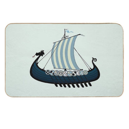 Blue Viking Ship  Long-Lasting Bath Mat