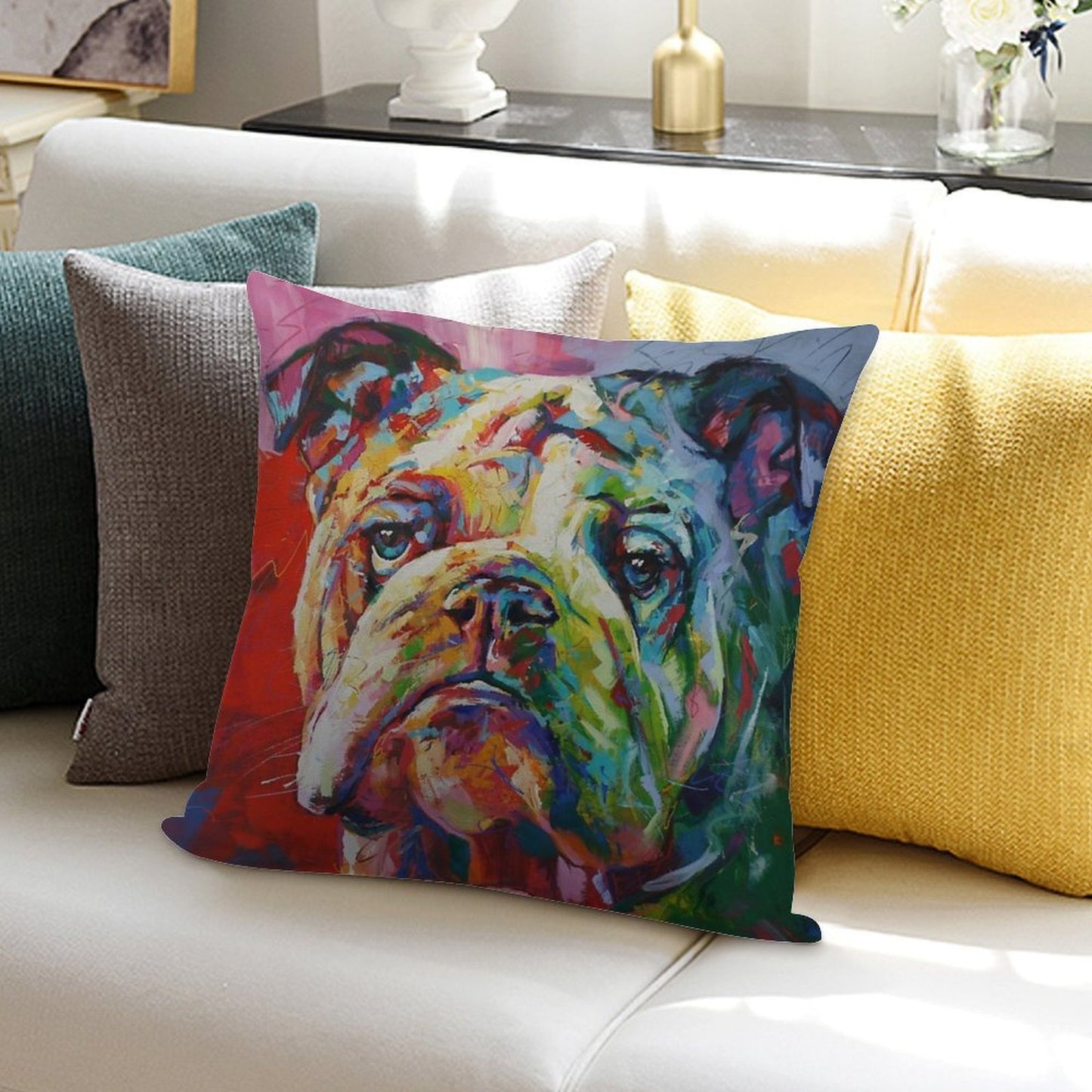 English Bulldog Soft Decorative Cover Throw Pillow