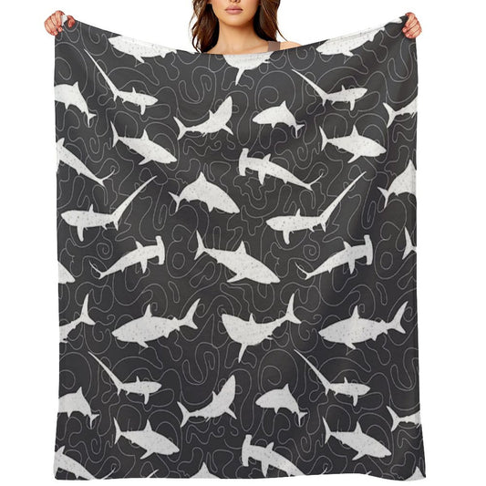 Shark Frenzy Pattern on Charcoal Grey Easy Care Throw Blanket