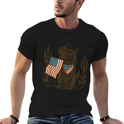 Western Country Patriotic Cowboy Cat Lover 4th of July  Soft T-Shirt