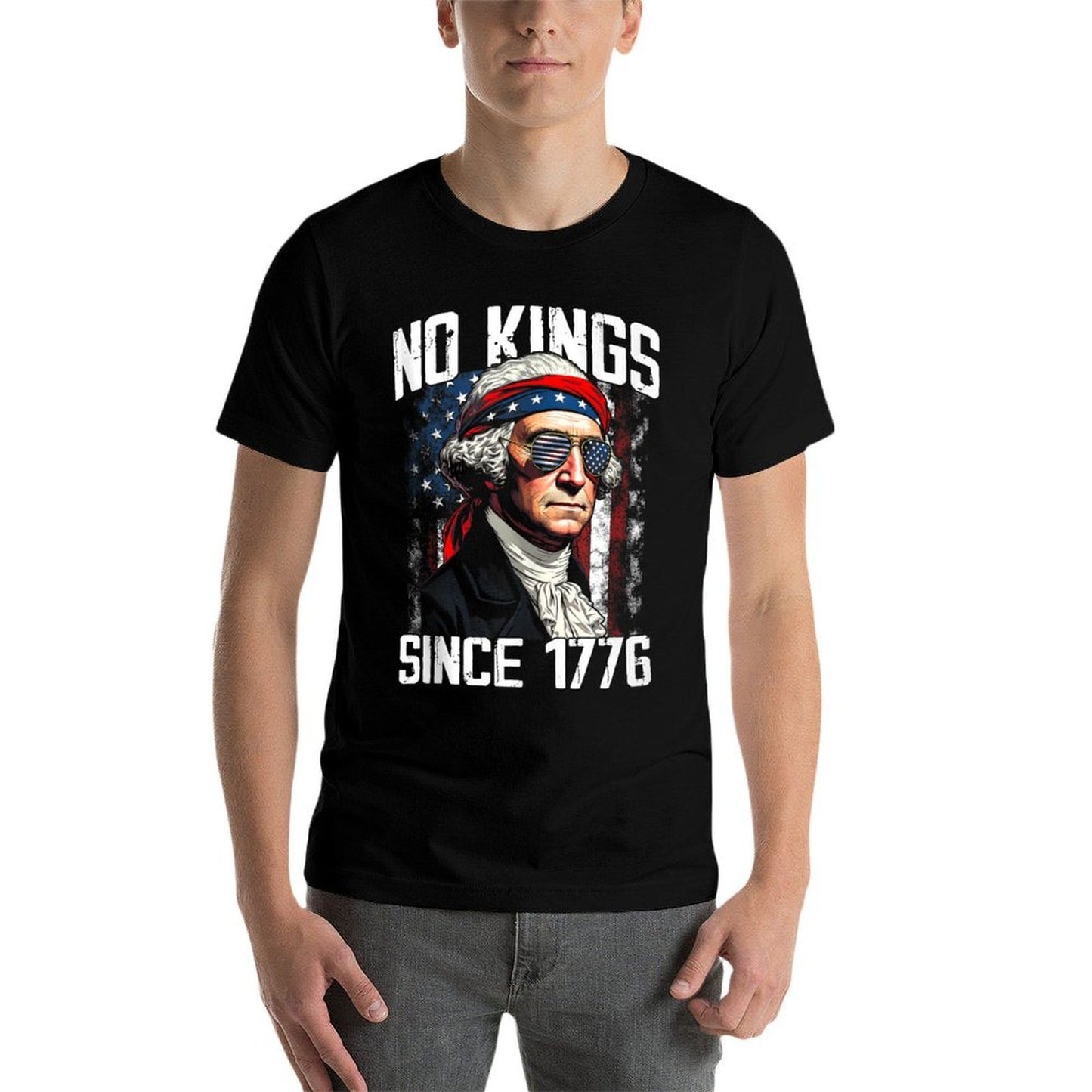 No Kings in America Since 1776 Distressed USA Vintage  Polyester Blend T-Shirt