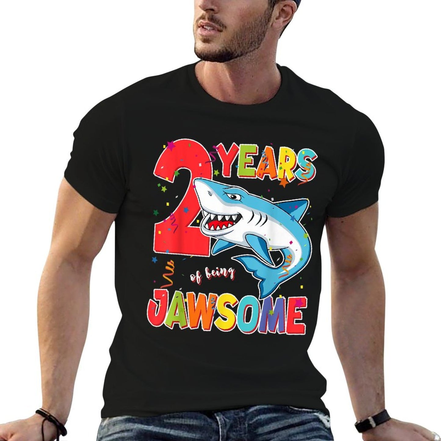 2 Year Old Boys Kids JawSome Shark 2nd Two Year Birthday  Easy-care T-Shirt