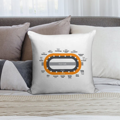 Glasgow Scotland Tube Metro Subway Train Map Soft Hidden Zipper Throw Pillow