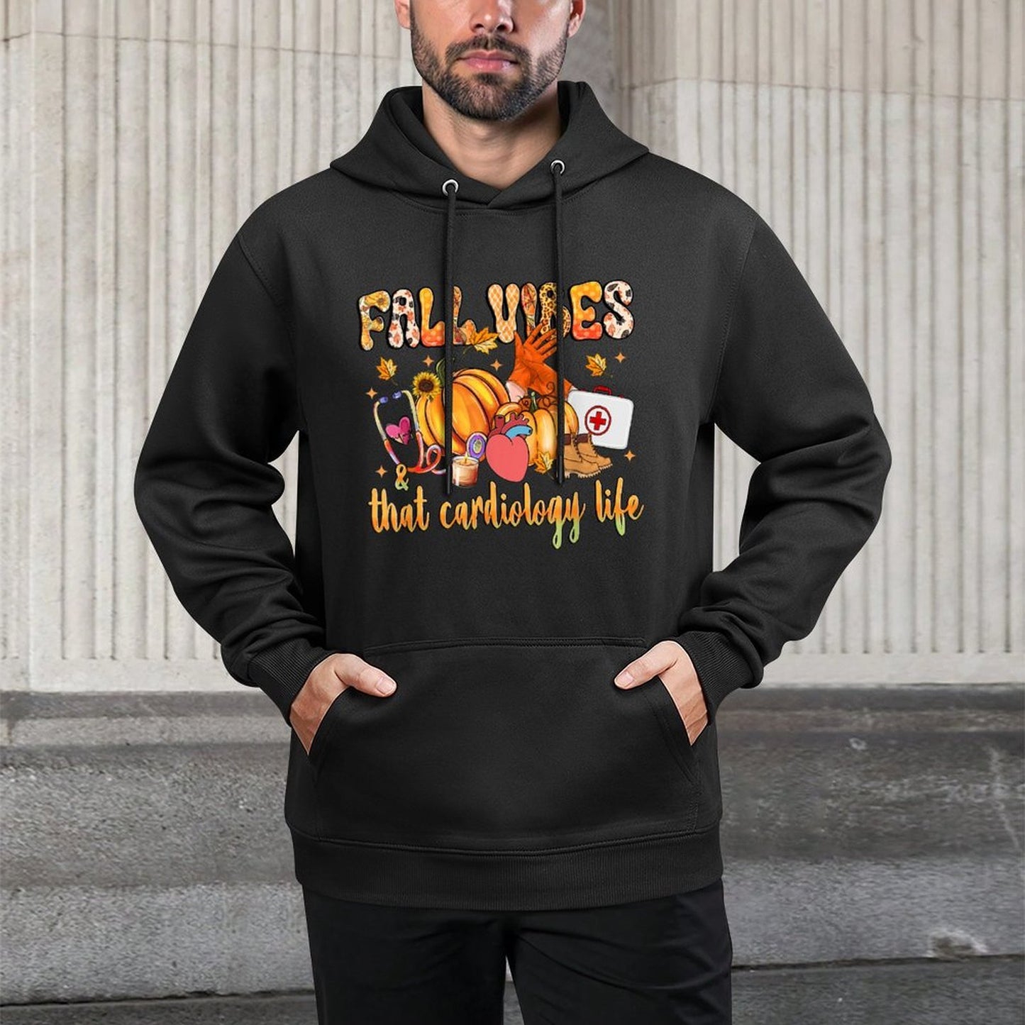 Fall Vibes  That Cardiology Life Pumpkin Leopard Gifts Medium-Weight Fabric Hoodie
