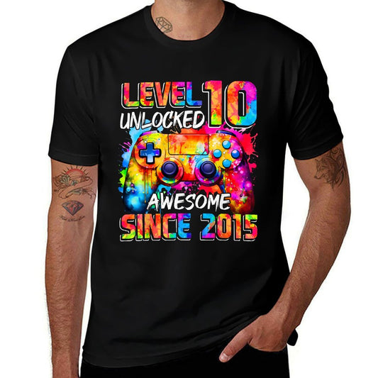 Level 10 Unlocked Awesome Since 2015 10th Birthday Gaming  Easy-care T-Shirt