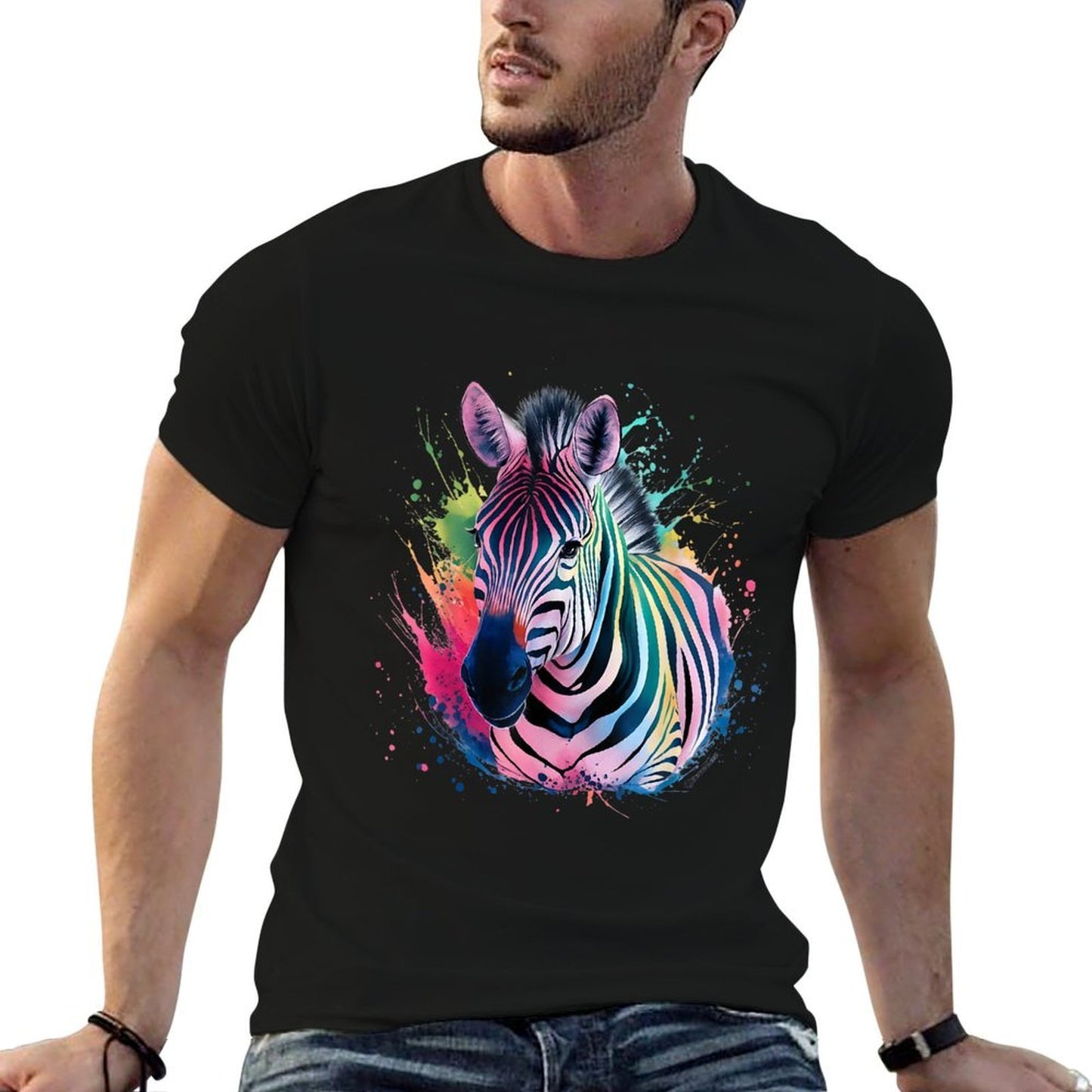 Zebra Men Woman Colorful Watercolor Zebra  Wrinkle-resistant T-Shirt