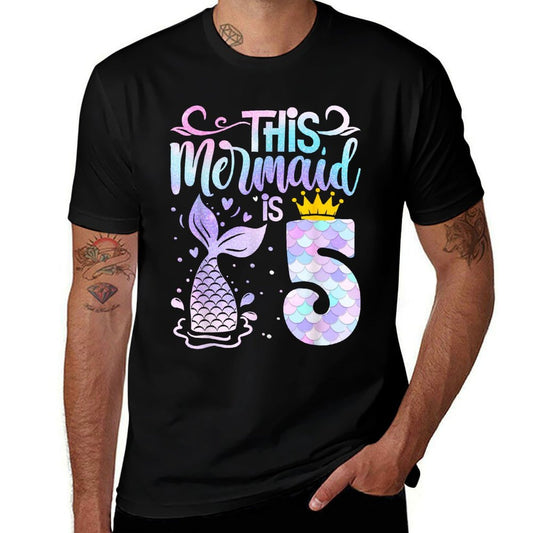 Mermaid 5th Birthday 5 Year Old Girl Five Yrs Happy Bday  Polyester Blend T-Shirt