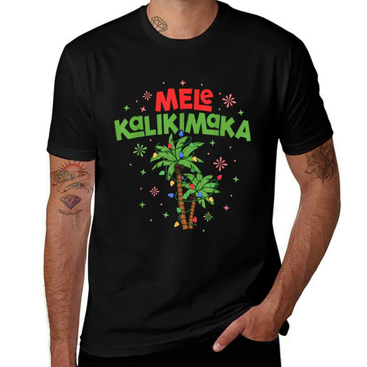 Mele Kalikimaka Hawaiian Christmas Palm Tree Lights Xmas  Quick-drying T-Shirt