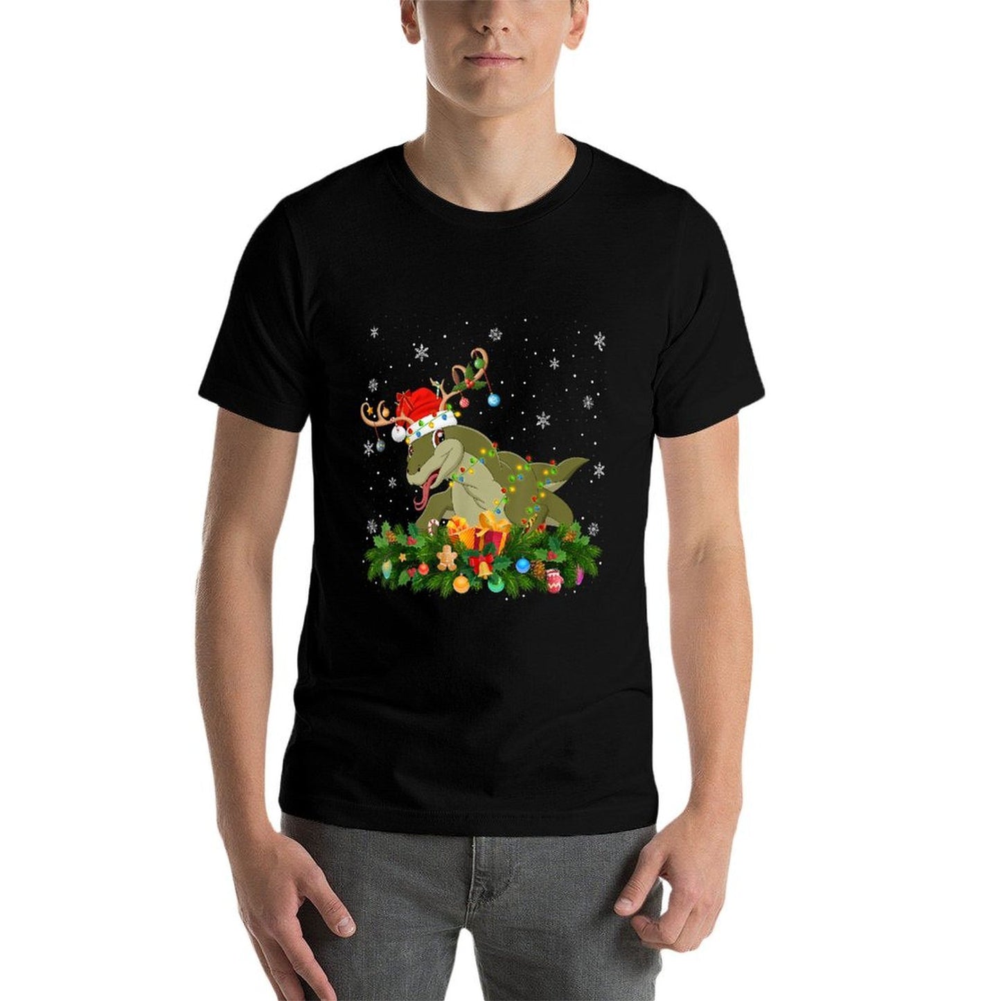 Komodo Dragon Christmas Lights Reindeer Santa Adult  Kids  Rolled Sleeves T-Shirt