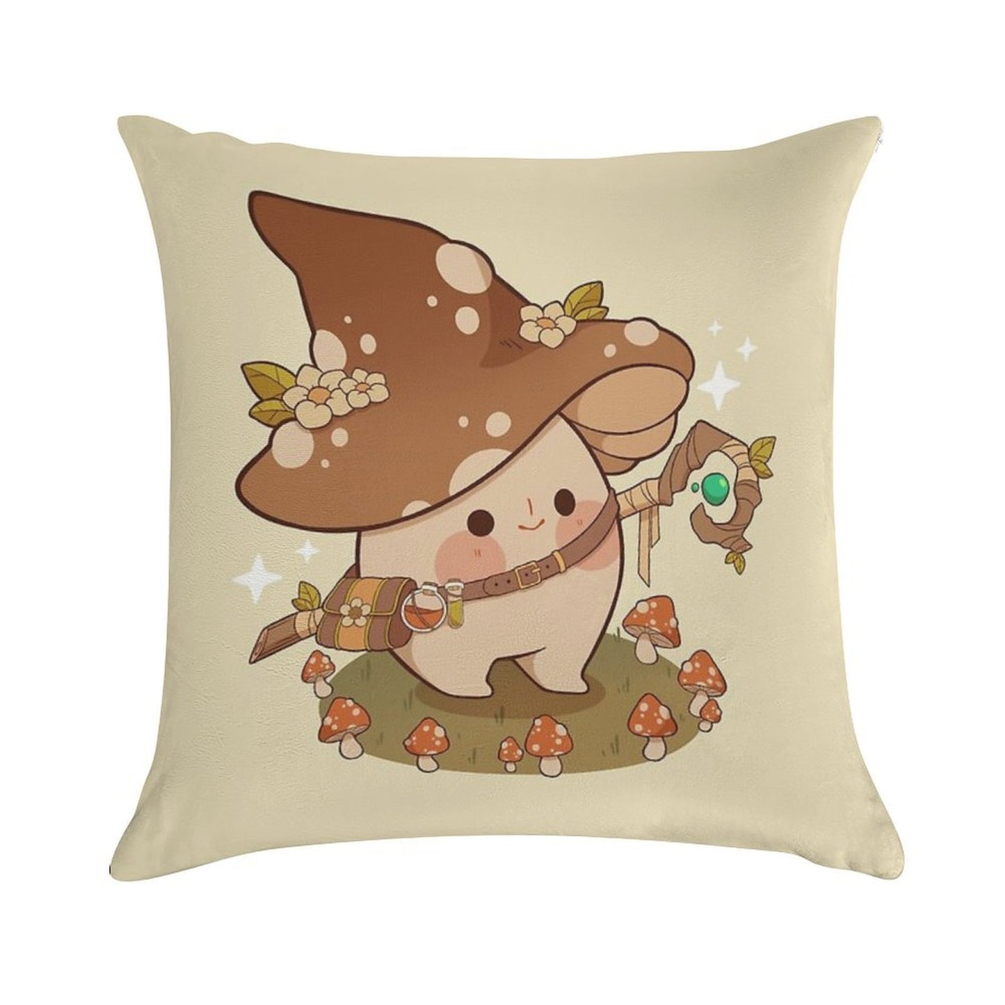 Witchy Mushroom Soft Skin-Friendly Throw Pillow