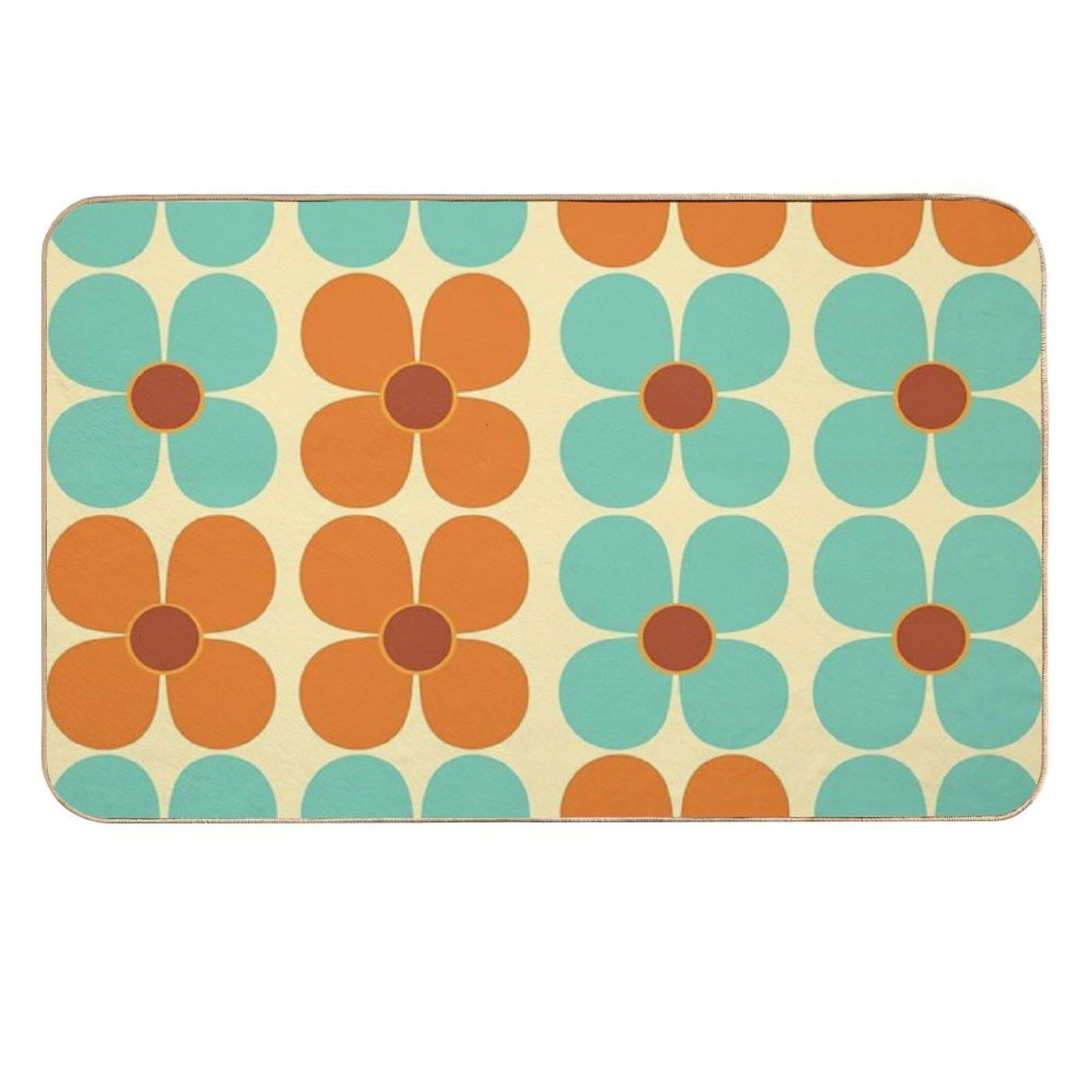 Retro Land Flower Power Orange And Blue  Fade-Resistant Bath Mat