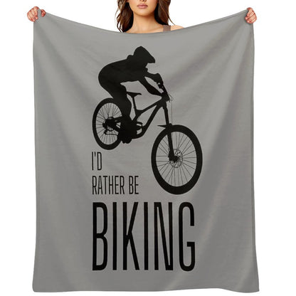 I'd Rather Be Biking. MTB. Mountain Biker. Downhill. Black Lightweight Throw Blanket