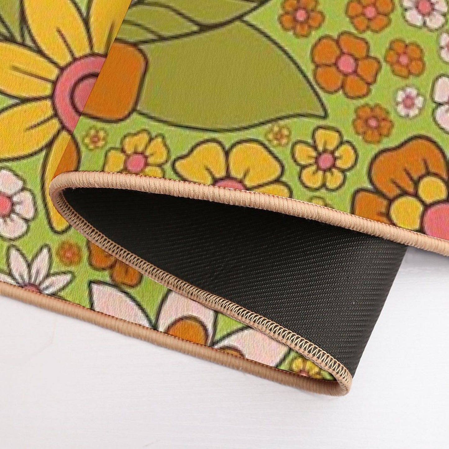 1960s, 1970s Retro Floral in Green, Pink & Orange - Flower Power  High-Traffic Bath Mat