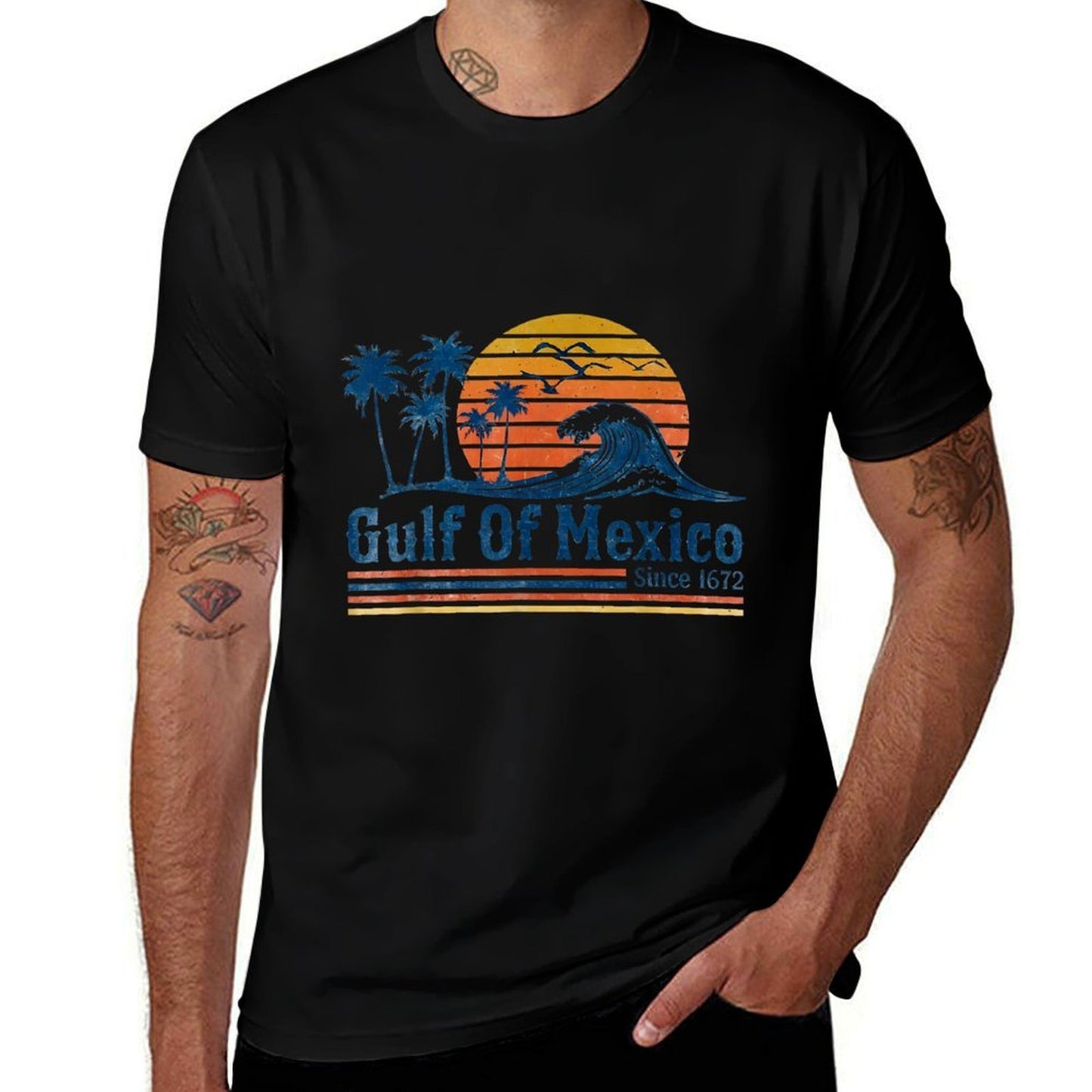 Gulf of Mexico Since 1672 Retro Vintage Beach  Heathered Texture T-Shirt