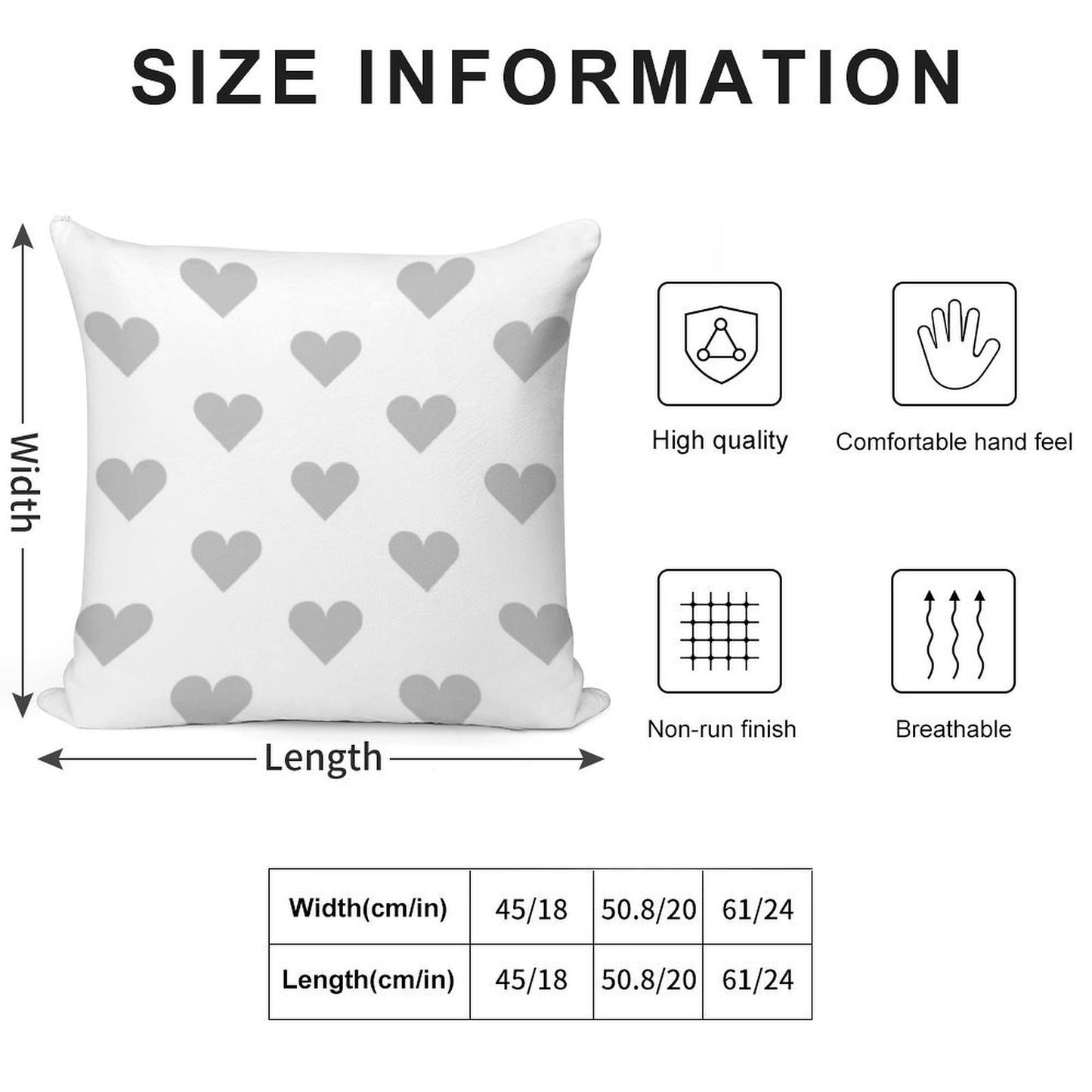 Medium SILVER GREY And WHITE LOVE HEARTS Soft Gift Ready Throw Pillow