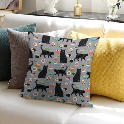 Black Cat Sushi Animal Gifts Soft Easy Maintenance Throw Pillow