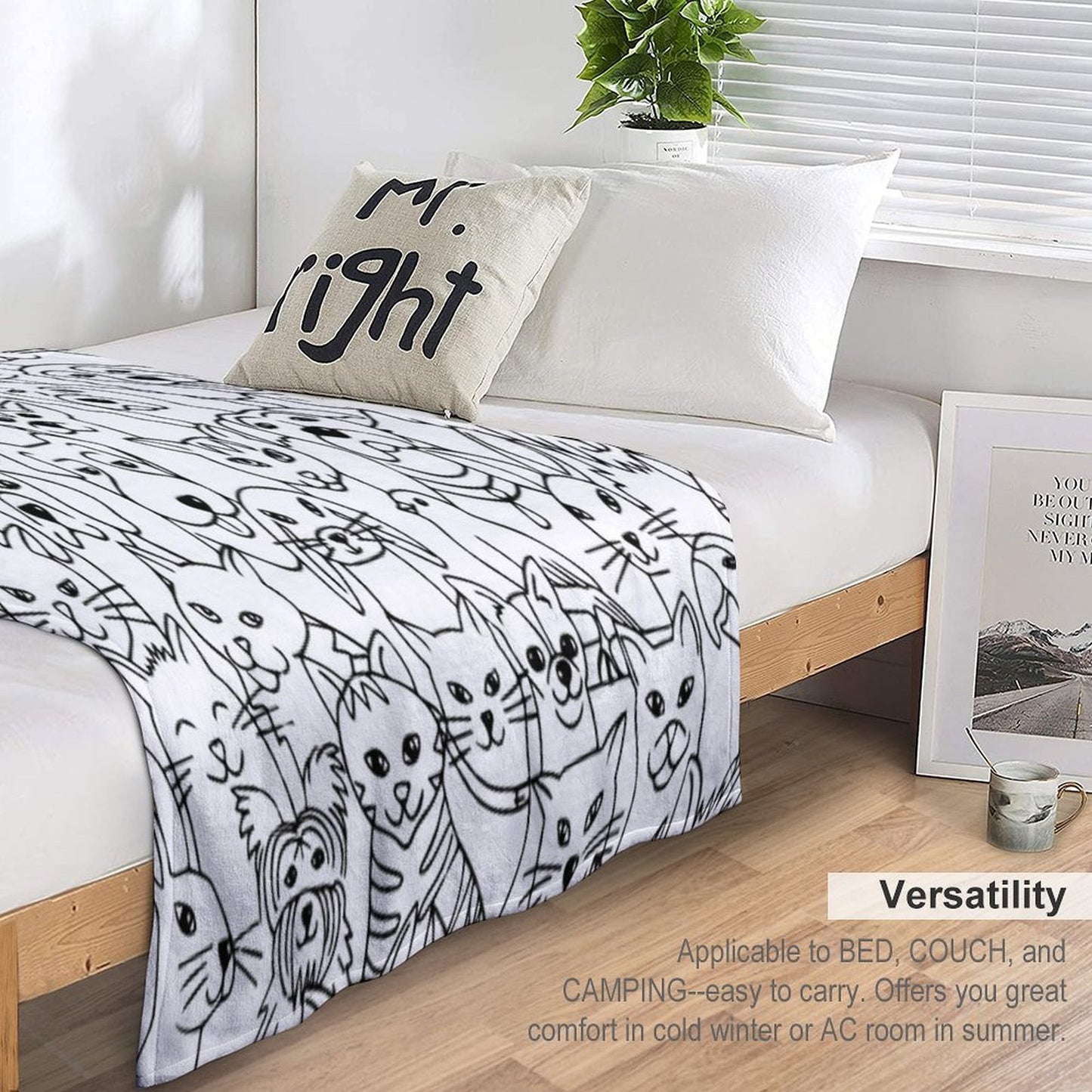 Funny Pattern with Cute Pets Dogs, Cats, Birds, Rabbits, Hamster Female Child Male Animal Lover Shrink-resistant Throw Blanket