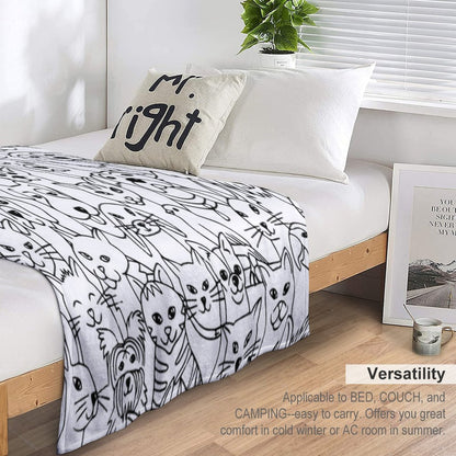 Funny Pattern with Cute Pets Dogs, Cats, Birds, Rabbits, Hamster Female Child Male Animal Lover Shrink-resistant Throw Blanket