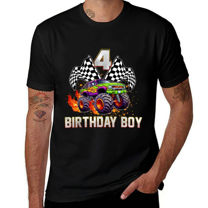 Birthday Monster Truck 4 Year Old Boys 4Th Party Matching  Summer-ready Fabric T-Shirt