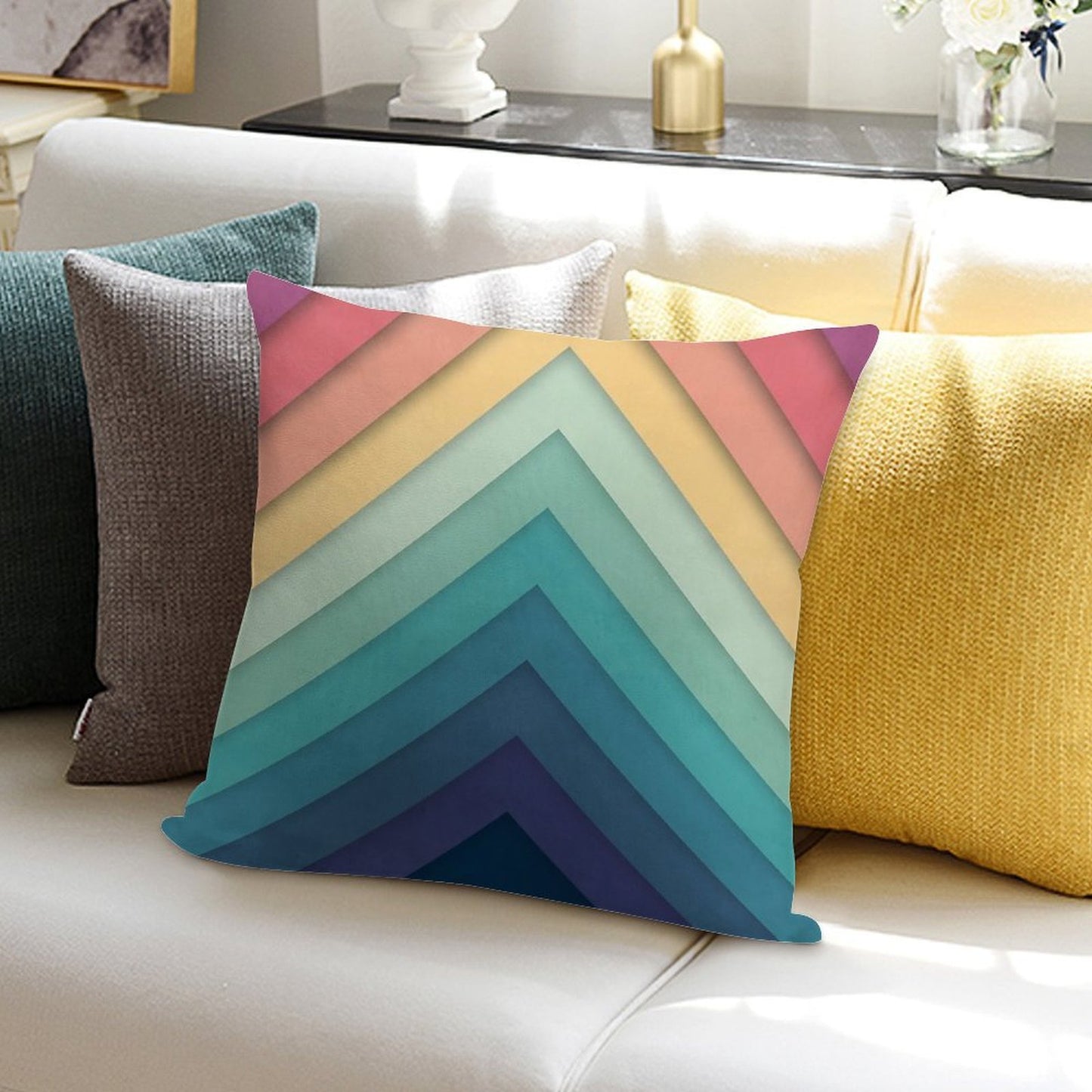Retro Chevrons 002 Soft Short Plush Fabric Throw Pillow