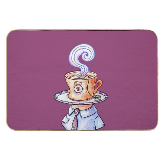 Tea Cup Man Watercolor  Easy Maintenance Bath Mat