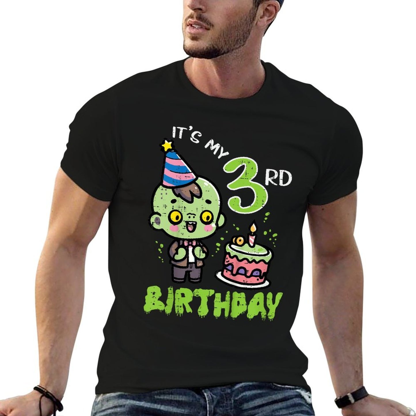 Kids Its My 3rd Birthday Zombie 3 Three Year Old Bday Boys Girls  Ribbed Collar T-Shirt