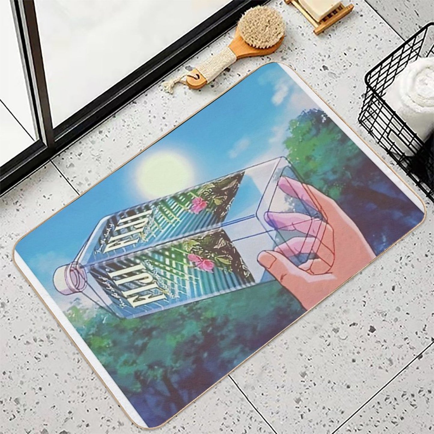 Fiji Water Bottle Anime Japan Lofi Retro Vintage Chill Vaporwave  Rapid-Drying Bath Mat