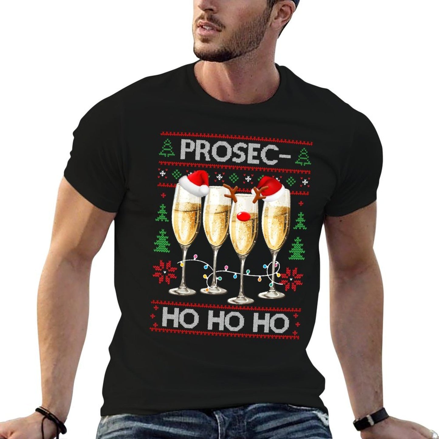 Funny Prosec Ho Ho Ho Christmas Prosecco Santa Hat Wine Sweatshirt  Quick-drying T-Shirt