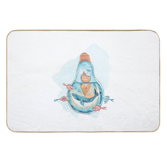 Cute Watercolor Whale Illustration  Long-Lasting Bath Mat