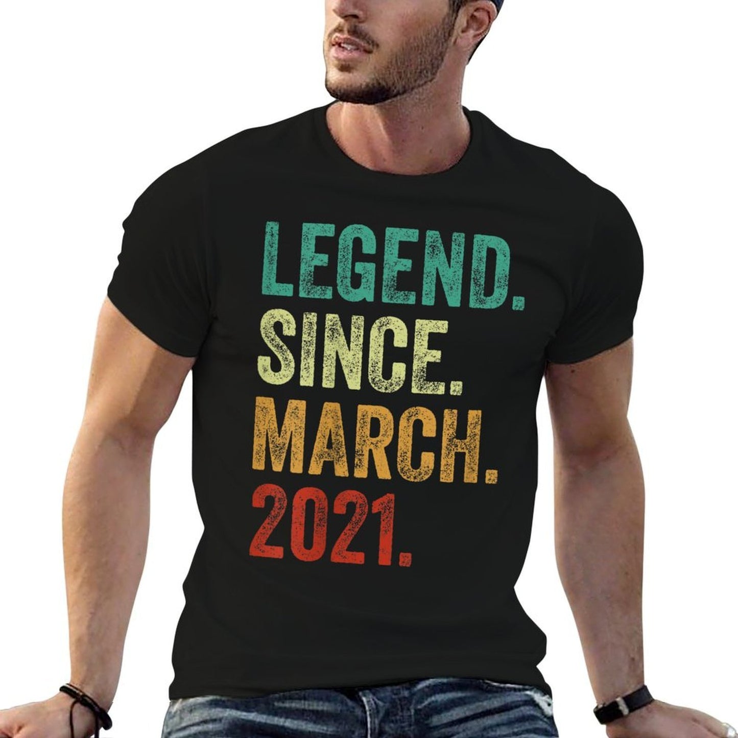 Kids 4 Years Old Legend Since March 2021 4th Birthday  Fade-proof Color T-Shirt