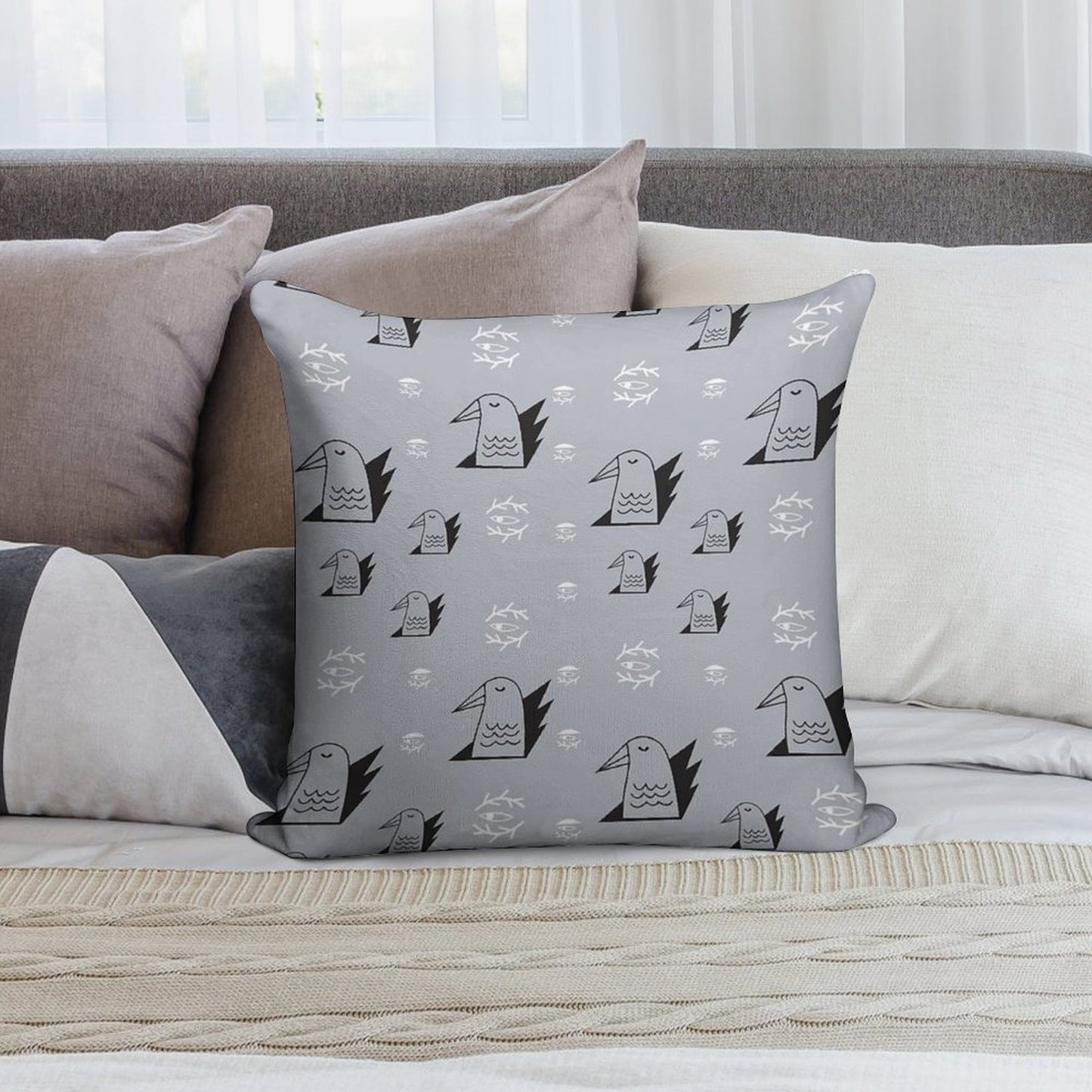 Birds And Eyes Steel Blue Soft Multiple Sizes Throw Pillow