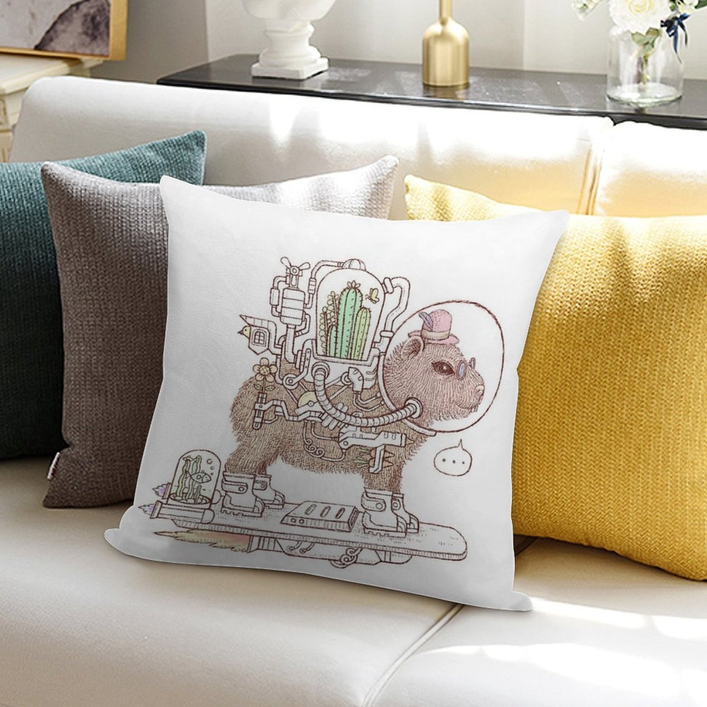 Capybara Space Suits Soft Easy Maintenance Throw Pillow