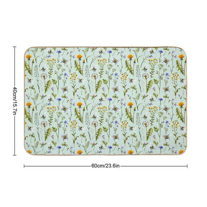 Bees And Wildflowers on Mint  Eco-Friendly Bath Mat