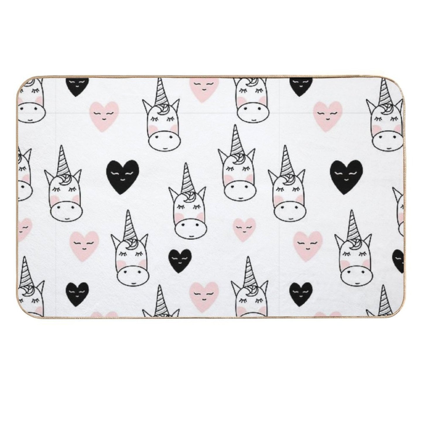 Lovely Unicorns And Hearts - Pink, Black, Grey  Gray  Non-Slip Bath Mat