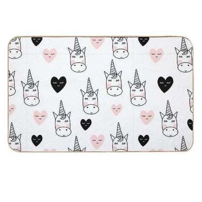 Lovely Unicorns And Hearts - Pink, Black, Grey  Gray  Non-Slip Bath Mat