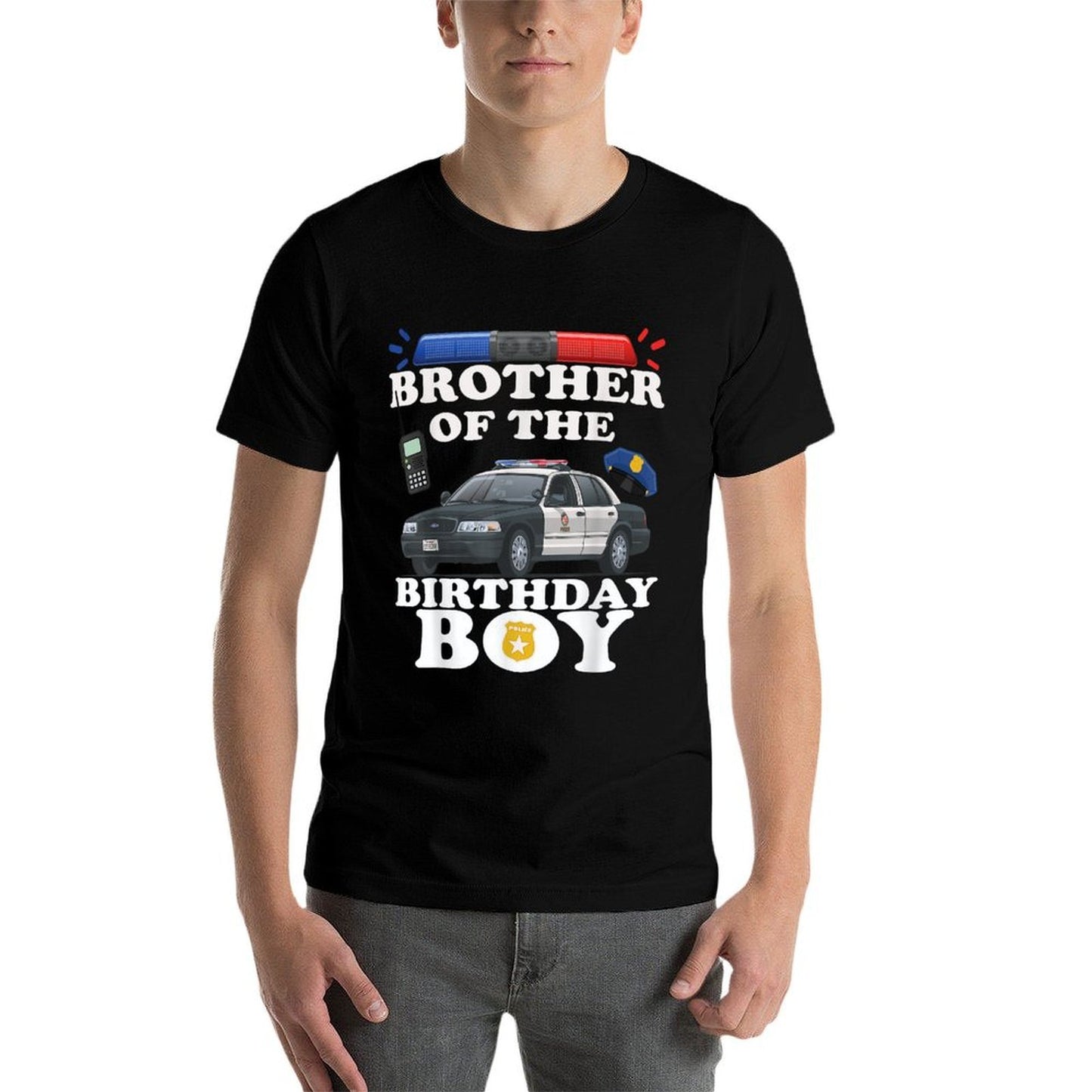 Brother of The Birthday Boy Police Officer Birthday Party  Fade-proof Color T-Shirt