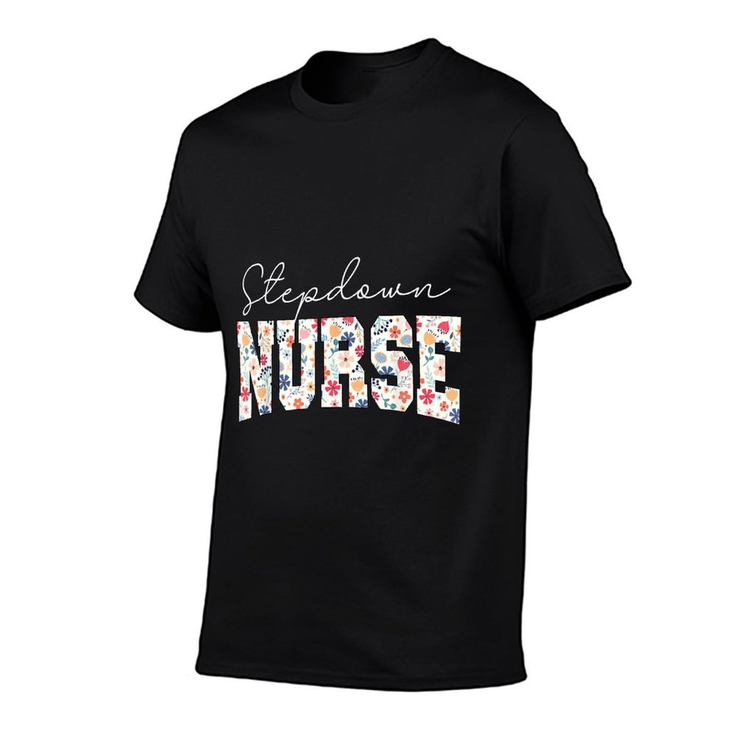 Retro Floral Stepdown Nurse Stepdown Unit CVICU CTICU Nurse  Rolled Sleeves T-Shirt