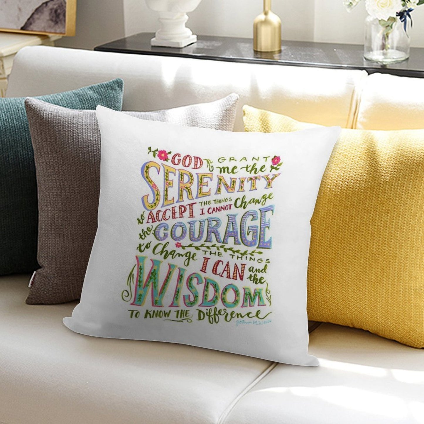 Serenity Prayer Hand Lettered Soft Skin-Friendly Throw Pillow