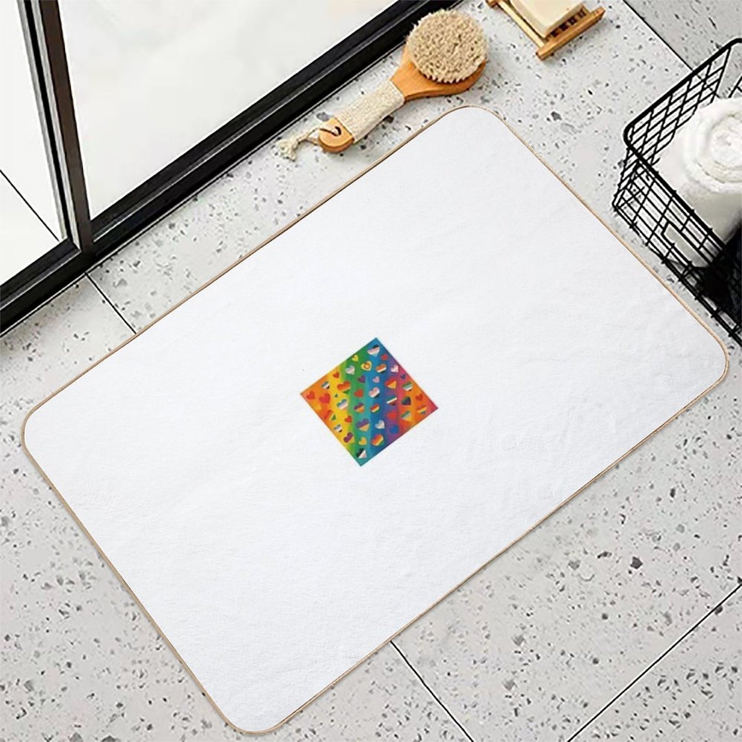 “Pride Hearts” – LGBTQIA+ Flag Love Explosion  Rapid-Drying Bath Mat